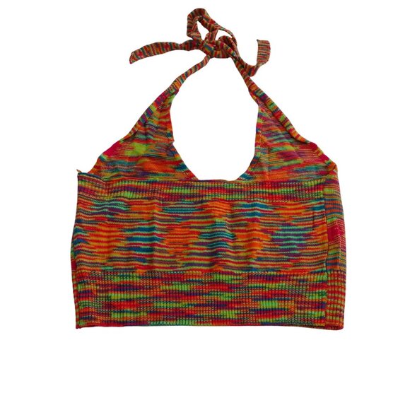 Vibrant Multicolor Acrylic Cropped Knit Halter Top Women Size XS Retro - Picture 2 of 8